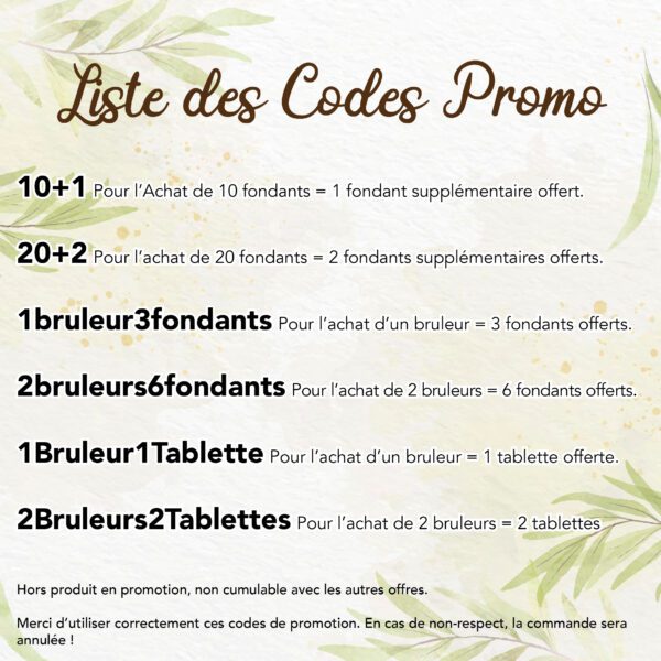 Liste des Codes promo site